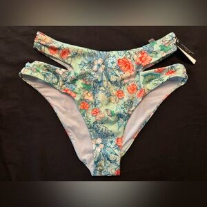 Victoria's Secret Mint Floral Bikini Bottom with Coral and Light Blue Accents